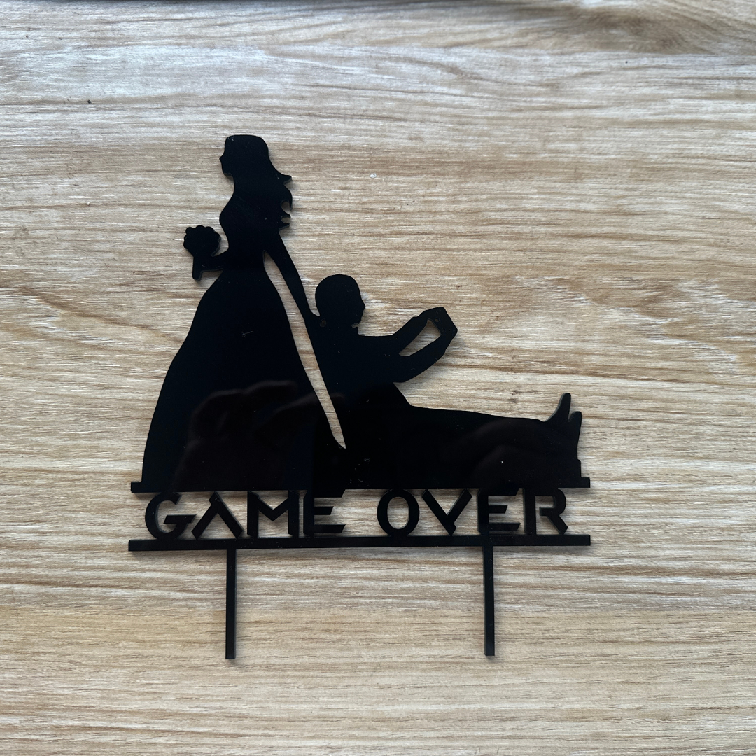 Funny Gamer Wedding Cake Topper | Bride Dragging Groom | Game Over Cake Topper | Mr and Mrs Funny Wedding Cake Topper