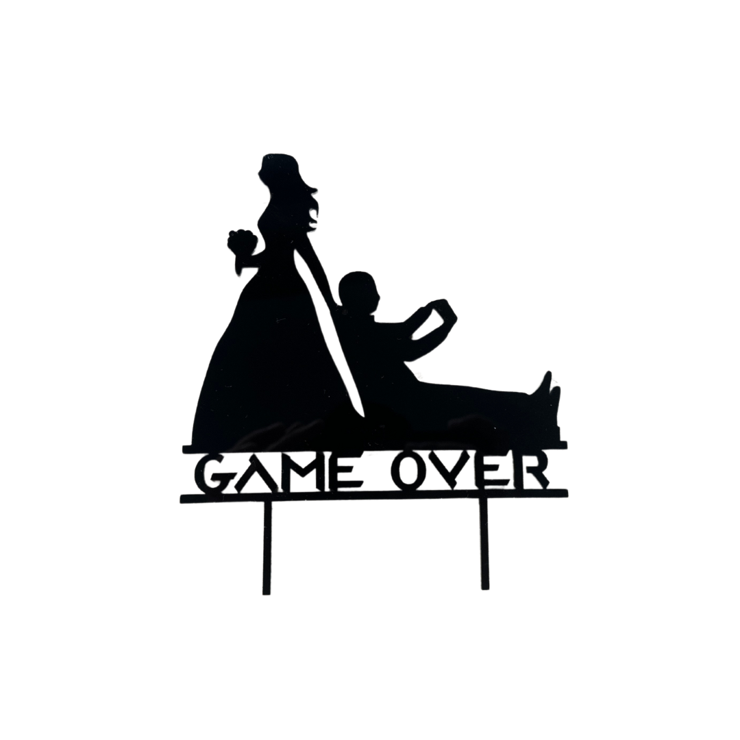 Funny Gamer Wedding Cake Topper | Bride Dragging Groom | Game Over Cake Topper | Mr and Mrs Funny Wedding Cake Topper