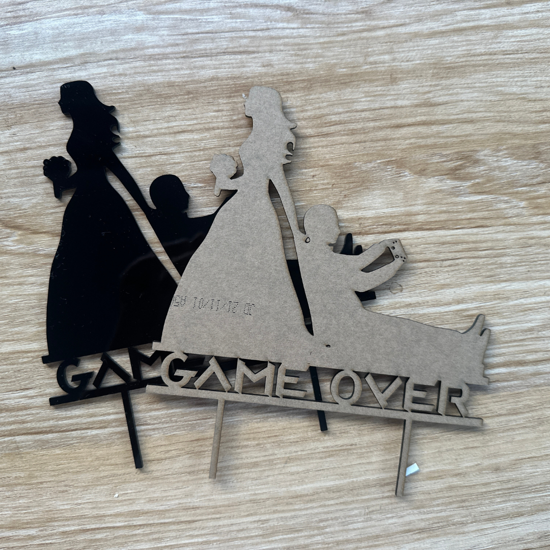 Funny Gamer Wedding Cake Topper | Bride Dragging Groom | Game Over Cake Topper | Mr and Mrs Funny Wedding Cake Topper