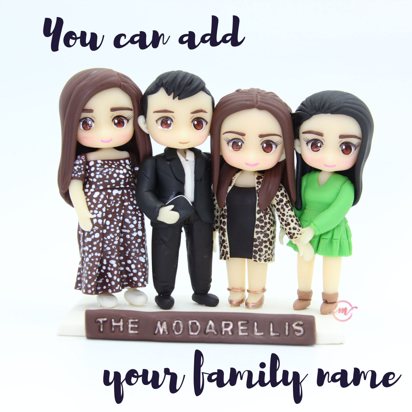 Hand made family display figurines, Unique and personalised house décor made of air dry clay, Personalized family figures