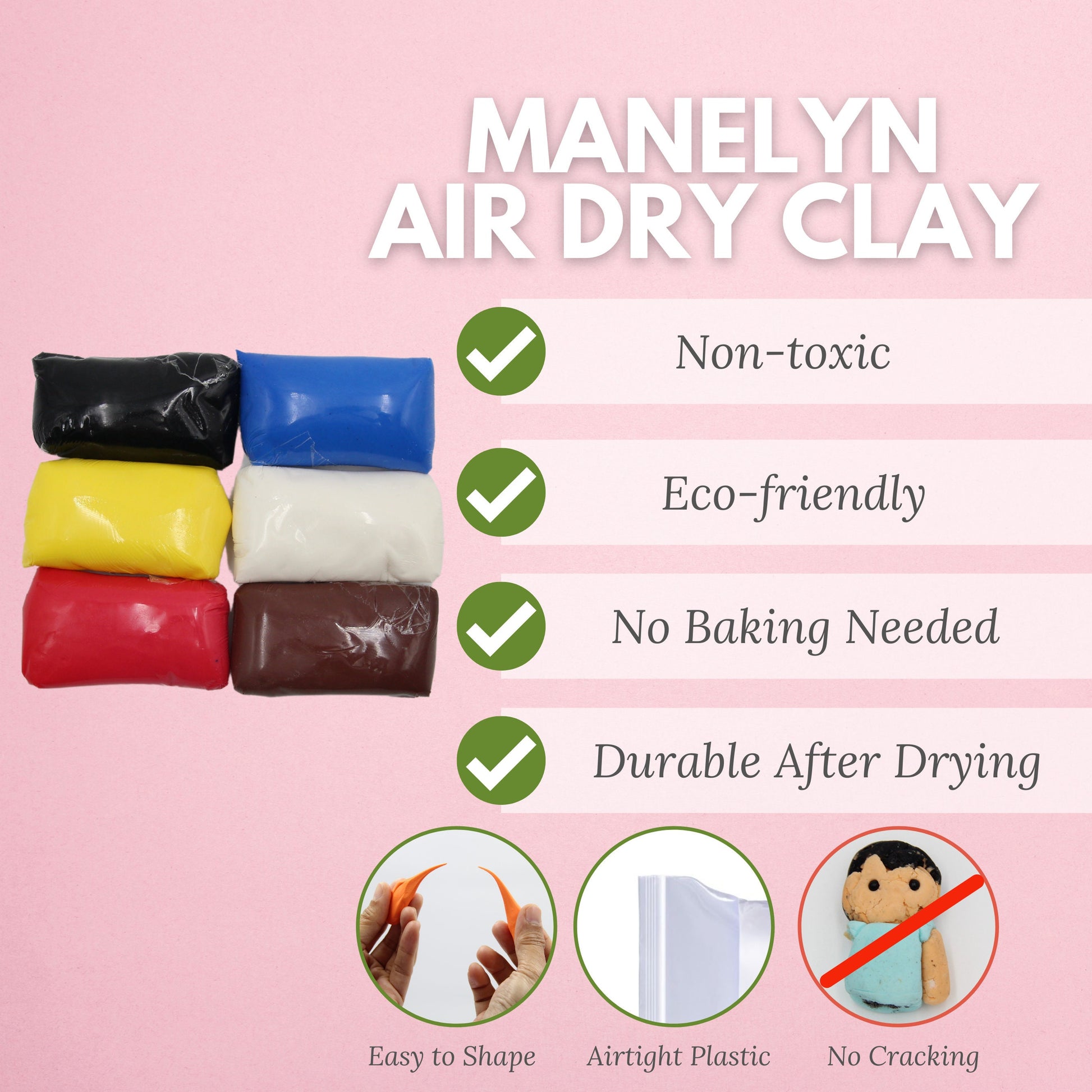 Manelyn Air Dry Clay Kit - Creative Modelling Clay with Air Dry Clay Tools, Moulds and Key Chains to Create Unicorn, Animals and Baby Figure