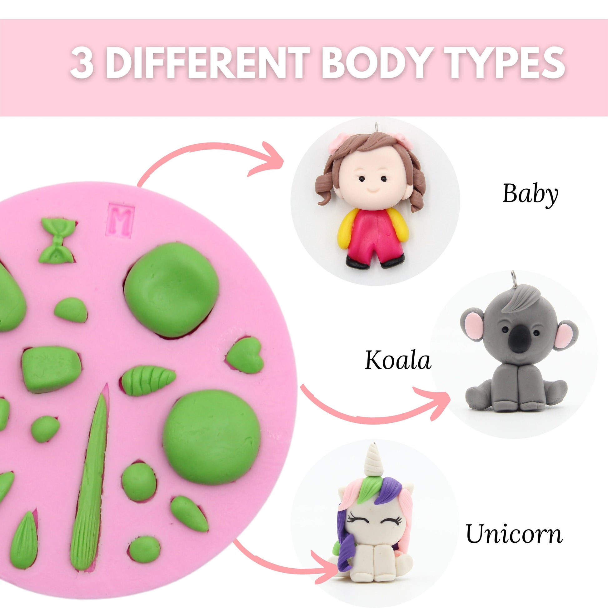 Silicone Mould for Air Dry Clay and Polymer Clay Craft - DIY Unicorn, Koala, Animals and Mini Figures Keychain