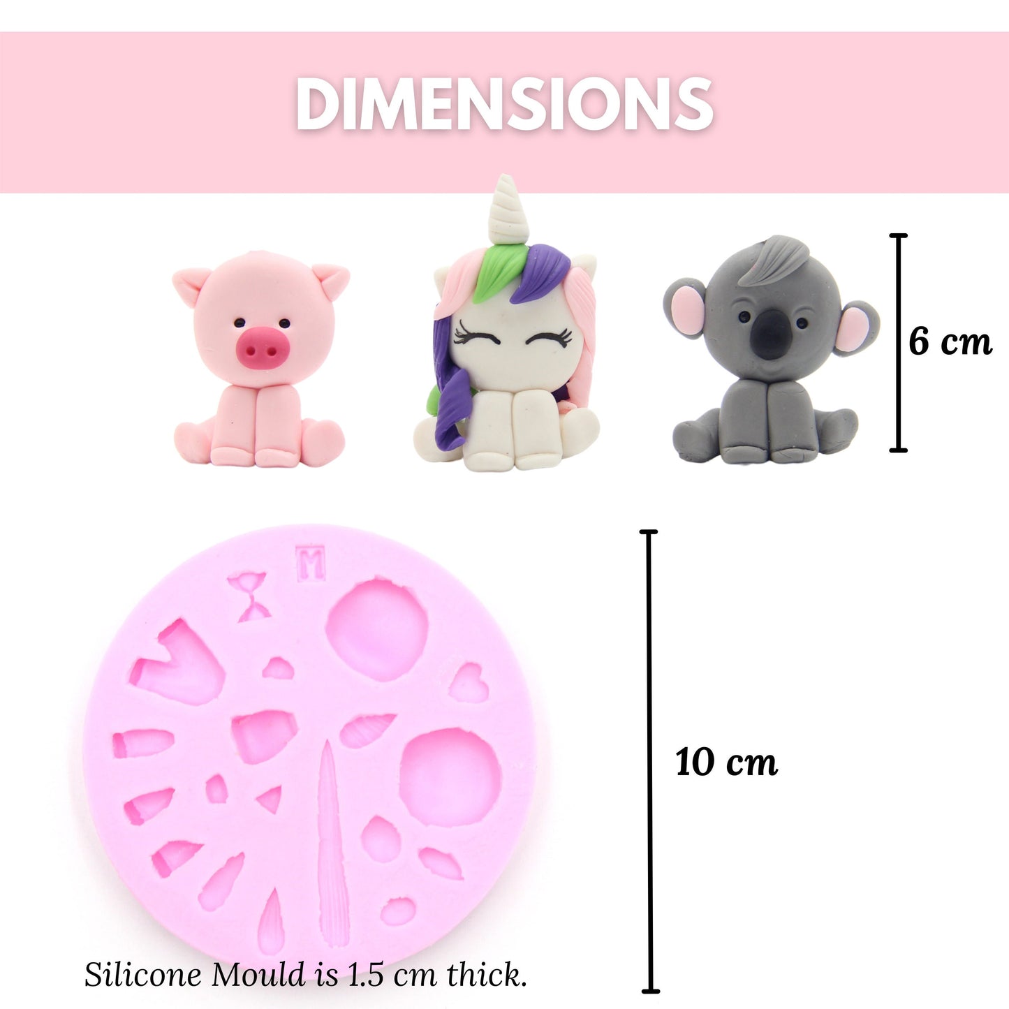 Silicone Mould for Air Dry Clay and Polymer Clay Craft - DIY Unicorn, Koala, Animals and Mini Figures Keychain