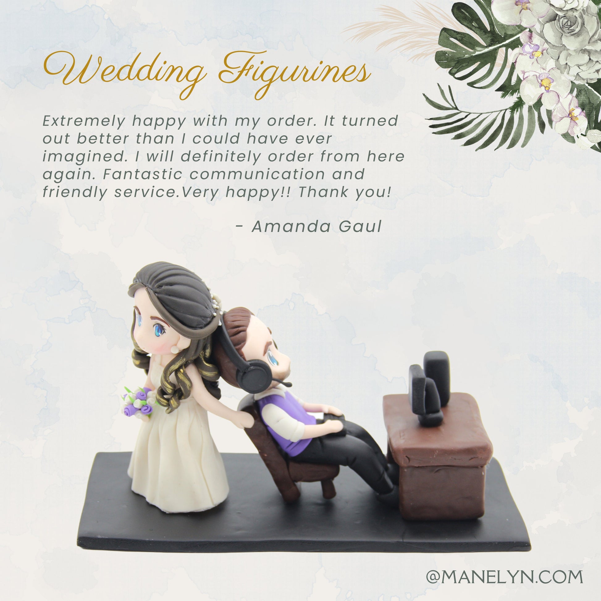 Video Game INSPIRED Funny Custom Made Wedding Cake Topper of Gamer Junkie Gaming Addict Bride and Groom Clay Figurines