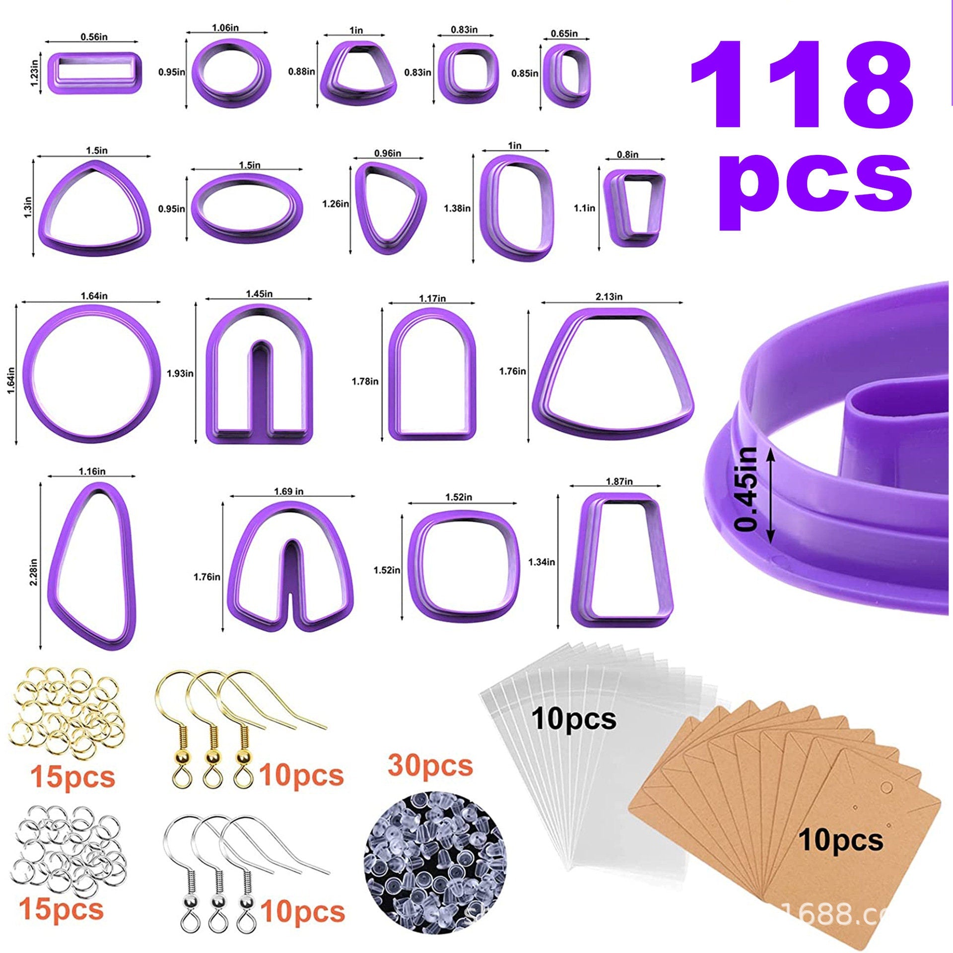 118Pcs Multi Shapes Clay Polymer Cutters with Earring Studs and Hooks, Clay Cutters Set DIY Polymer Clay Plastic Jewelry