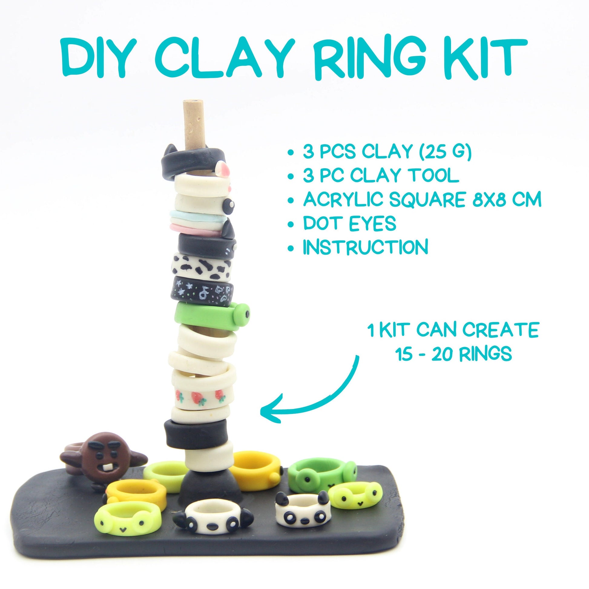 Air Dry Clay DIY Ring Kit for Kids Creative Gift for Birthday Party Favour, Christmas, Play Date