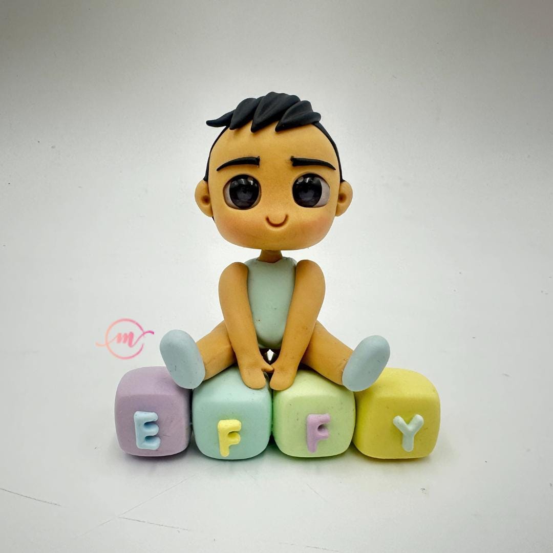 Personalized Handmade Baby's 1st Birthday Cake Topper - Air Dry Clay, 7-10 cm Tall