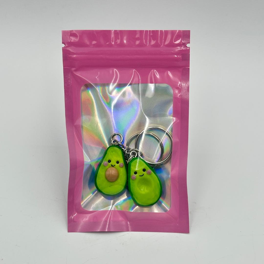 Handmade Avocado Friendship Keychain Set - Customizable with Initials - Cute Air Dry Clay Keychains