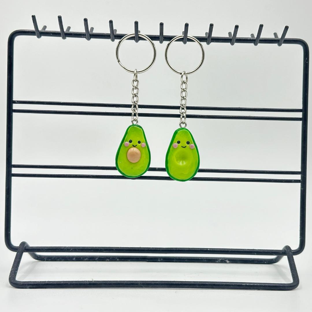 Handmade Avocado Friendship Keychain Set - Customizable with Initials - Cute Air Dry Clay Keychains