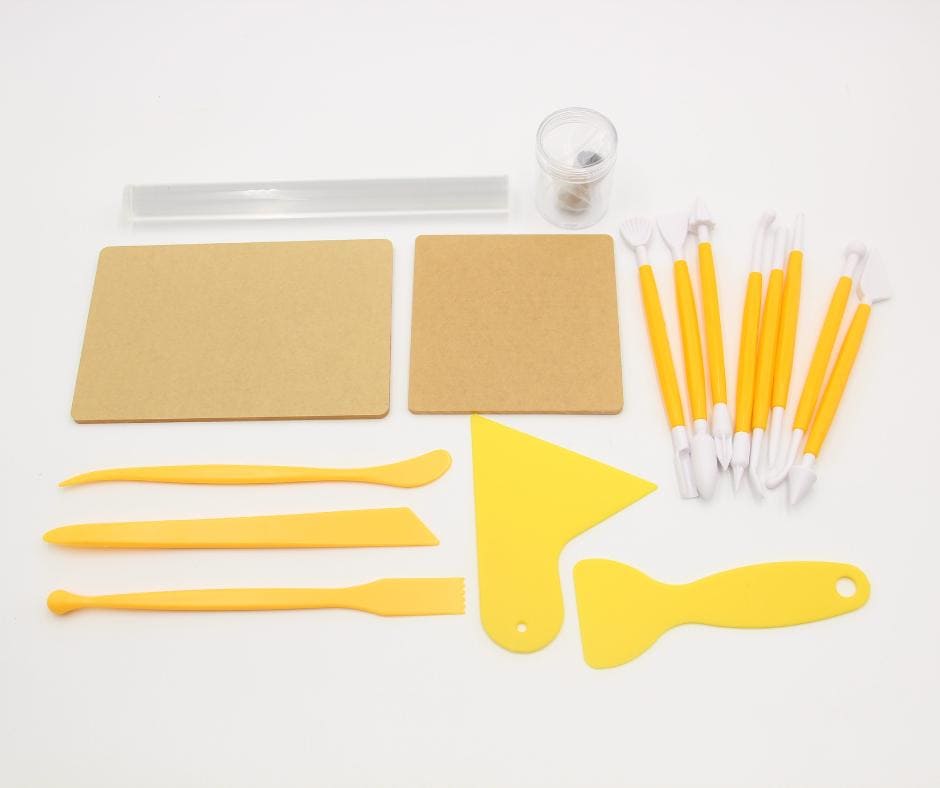 Polymer Clay and Air Dry Clay Tools, Complete clay tool set for beginners with roller pin, acrylic, clay cutter, stylus ball, sculpture tool