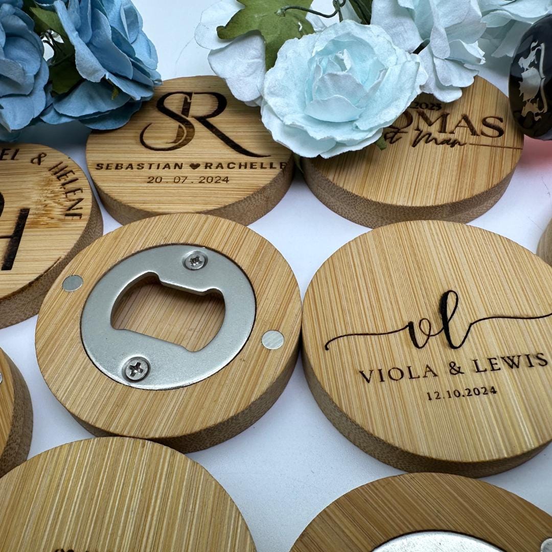 Personalized Wooden Magnetic Bottle Opener - Custom Wedding Favours & Gifts for Groom, Husband, Boyfriend, or Best Man, Gifts for Him