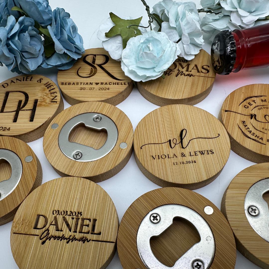 Personalized Wooden Magnetic Bottle Opener - Custom Wedding Favours & Gifts for Groom, Husband, Boyfriend, or Best Man, Gifts for Him