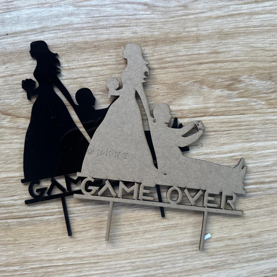 Funny Gamer Wedding Cake Topper | Bride Dragging Groom | Game Over Cake Topper | Mr and Mrs Funny Wedding Acrylic Cake Topper, Silhouette