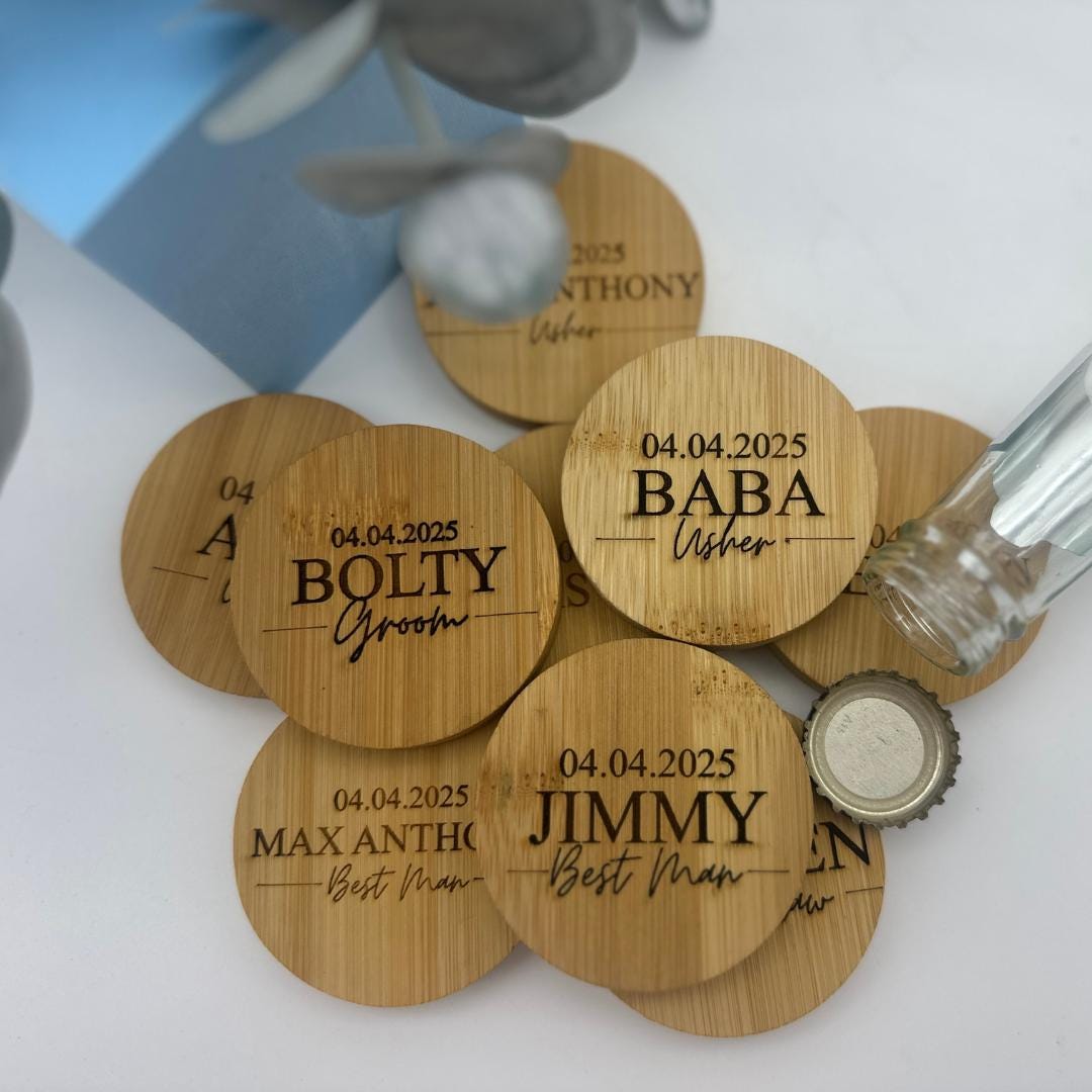 Personalized Wooden Magnetic Bottle Opener - Custom Wedding Favours & Gifts for Groom, Husband, Boyfriend, or Best Man, Gifts for Him