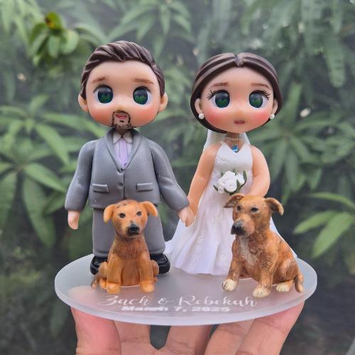 Personalized Wedding Cake Topper | Custom Bride and Groom Figurines | Handmade Air Dry Clay Cake Toppers | Custom Clay Pet Figurines