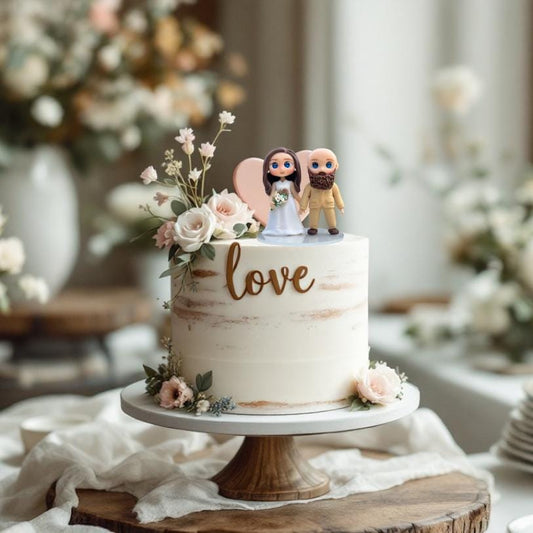 Personalized Wedding Cake Topper Figurines | Handmade with Air-Dry Clay | Customizable 10cm Figurines, Wedding Cake Clay Figurines