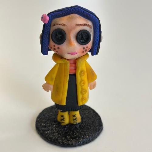 Coraline Inspired Polymer Clay Doll - 10 cm Handmade Figurine, Coraline Doll for fan gift, Coraline characters clay figures