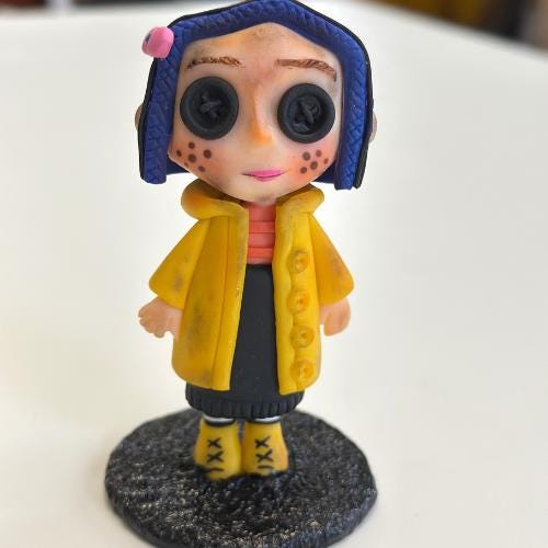 Coraline Inspired Polymer Clay Doll - 10 cm Handmade Figurine, Coraline Doll for fan gift, Coraline characters clay figures