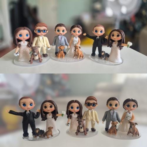 Personalized Wedding Cake Topper Figurines | Handmade with Air-Dry Clay | Customizable 10cm Figurines, Wedding Cake Clay Figurines