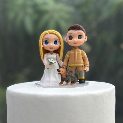 Personalized Wedding Cake Topper Figurines | Handmade with Air-Dry Clay | Customizable 10cm Figurines, Wedding Cake Clay Figurines