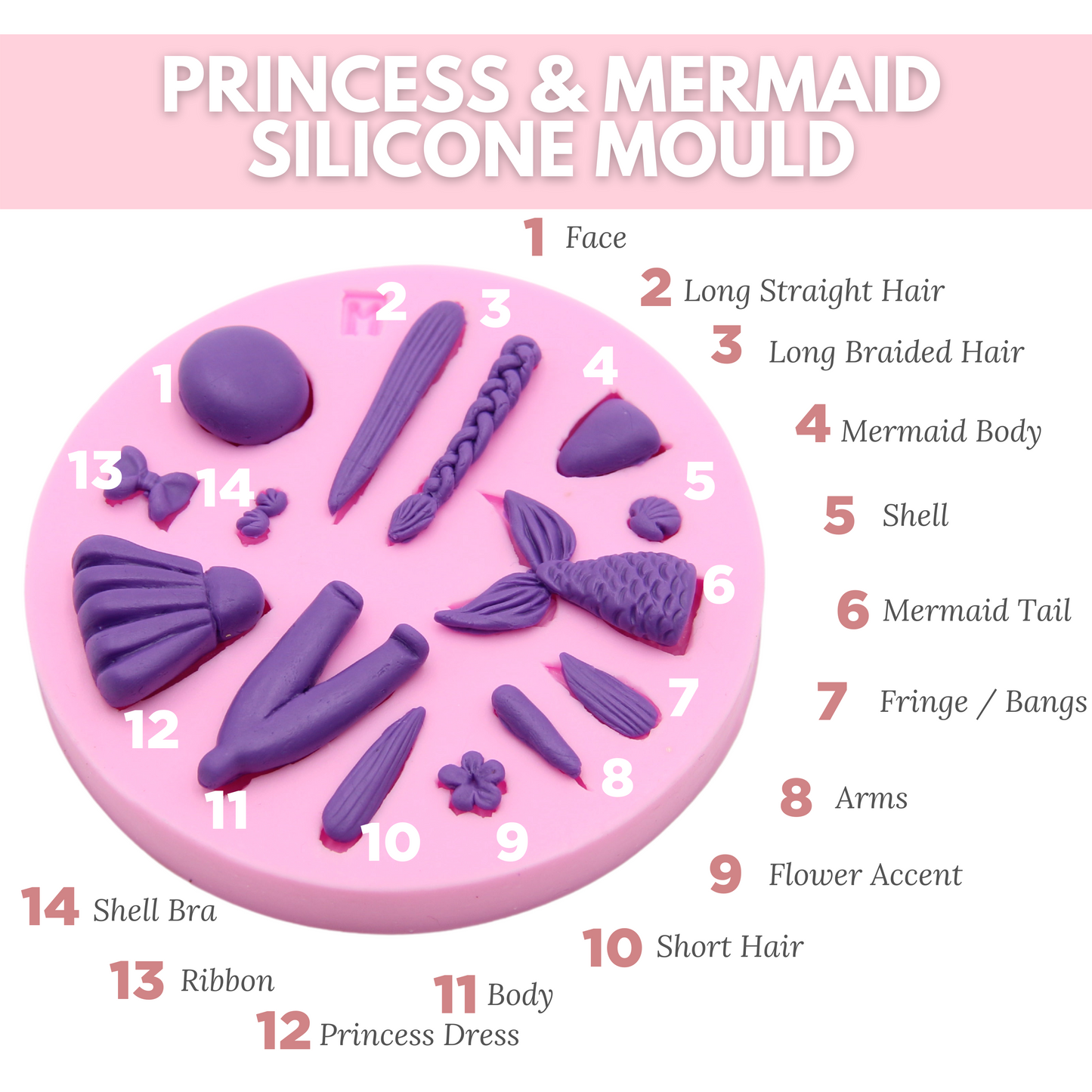 Mermaid Princess Chibi Doll DIY Air Dry Clay Kit With Silicone Mould, Keychain and Clay Tools