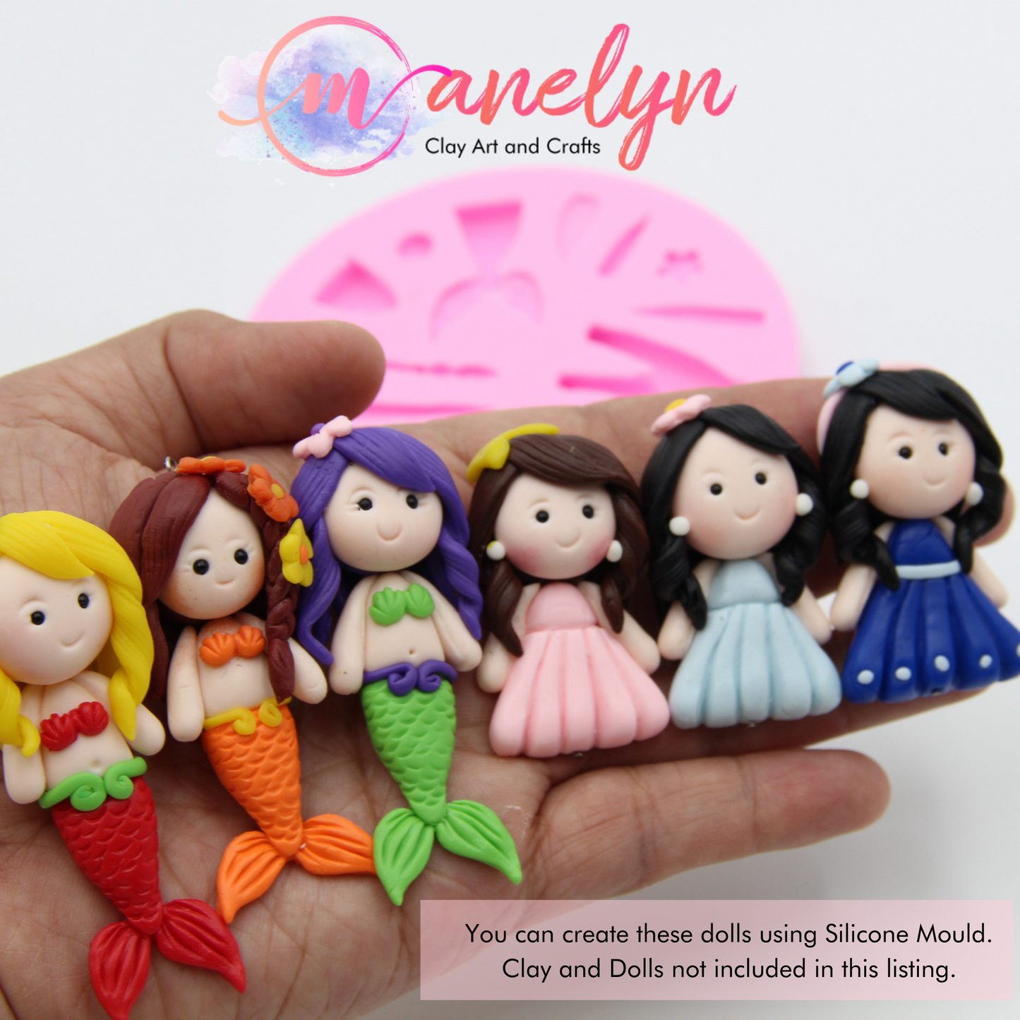 Mermaid Princess Chibi Doll DIY Air Dry Clay Kit With Silicone Mould, Keychain and Clay Tools